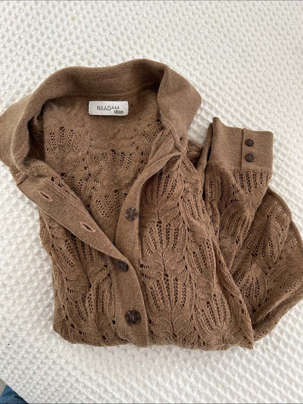 Naadam Brown Openwork Knit Cardigan Sweater wool/cashmere
